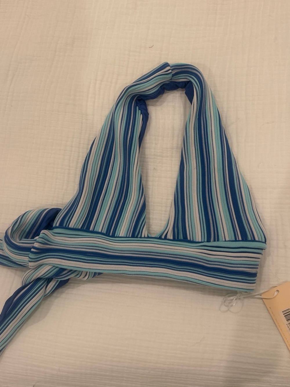 Beginning Boutique Blue & Aqua Striped Crop Halter Top